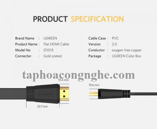 Ugreen 50820 3M màu đen Cáp tín hiệu HDMI dẹt ED015 30050820